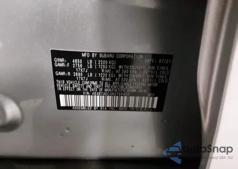 2022 Subaru Outback Premium z USA, uszkodzony, nr VIN 4S4BTADC4N3130410